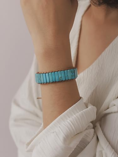 MINACHI Natural Stone Wrap Bracelets for Women Men Bohemian Bracelets Created Turquoise Rectangular Beads Jewelry4