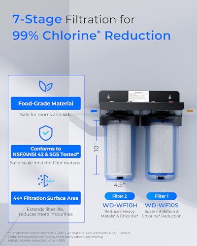 Image of Waterdrop WF10SH Whole House Water Filter, Compatible with WHF21-SH, GE FXHTC, GXWH40L, iSpring, Culligan RFC-BBSA, Whirlpool, Any 10 inch x 4.5 inch System, Heavy Metal and Anti-Scale Sediment Filter