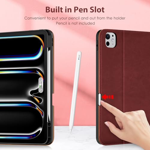 Image of DTTO for iPad Pro 13 Inch Case with Keyboard M5 /M4 2025 /2024, 7 Colors Backlit Wireless Detachable Keyboard Premium Leather Folio Cover with Pencil Holder & Pocket, Burgundy Red