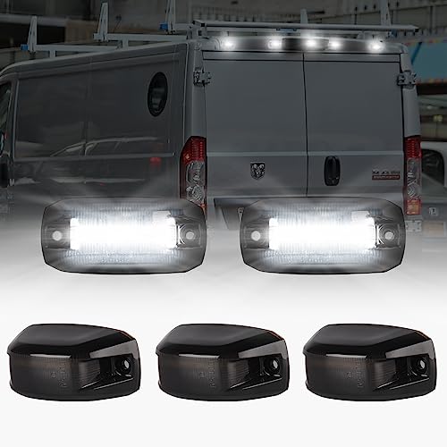 Rear LED Roof Top Clearance and Cab Marker Lights Compatible With 2014-2020 Dodge Ram Promaster 1500 2500 3500 - Cab Mounted Running Lamp Reflective Light With Smoked Lens White LED