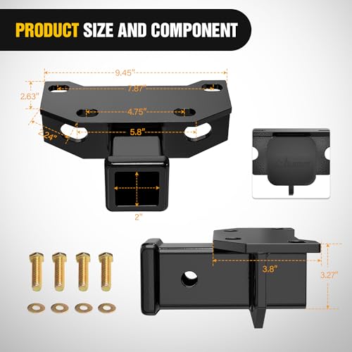 Image of Nilight 2 Inch Rear Trailer Hitch Receiver Kit for 2010-2024 Lexus GX460 Rear Bumper Tow Hook Black Hitch Cover Kit Adjustment Plate Included