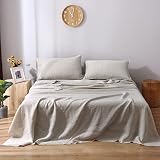 S VICTORY SYMBOL 100% French Linen Bed Sheets Stone Washed Flax 4PCS Sheets Set(1 Flat Sheet+1 Fitte