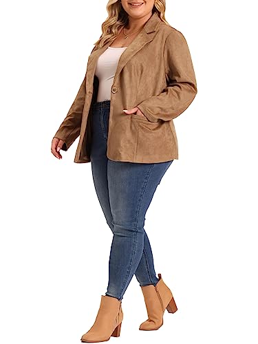 Agnes Orinda Plus Size Faux Suede Jacket for Women Lapel Collar Button Front Long Sleeve Work Casual Blazer Jackets2