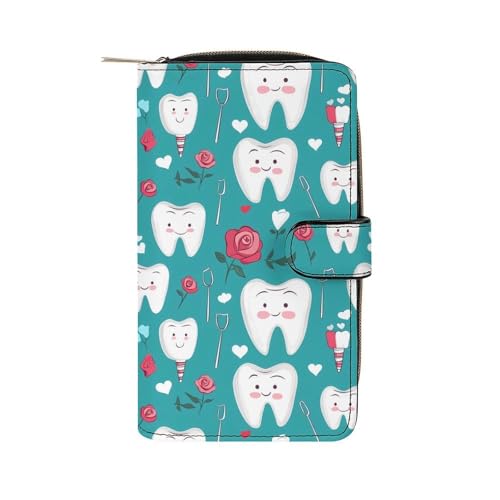 Portefeuille brosses à dents long en cuir avec fente ID et grande pochette monnaie