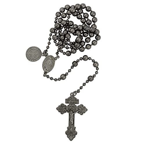 Gun Metal St. Benedict Rosary with prayer card