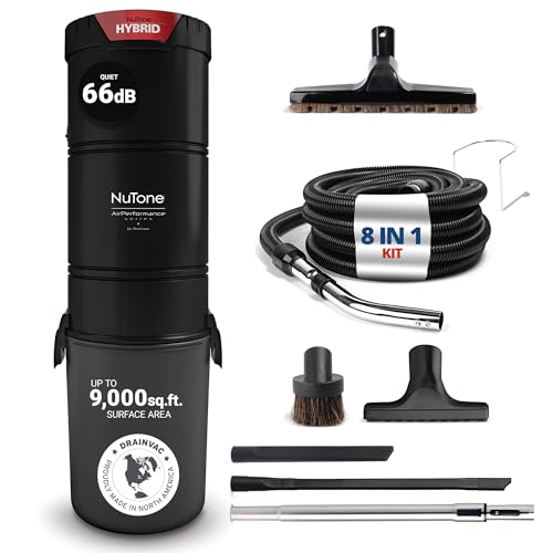 Drainvac Broan-nutone 700 Air watts Residential Central Vacuum System with Standard Tool Set Accessories for Cleaning Floors, Carpet or Any Surfaces - Anti-Vibration, Powerful Suction