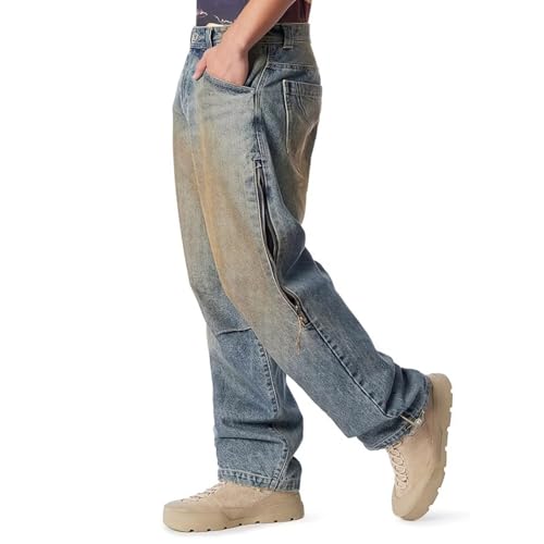 Men's Baggy Parachute Jean with Venting Side Seams Standard Wide Leg Denim Pants Fit Trousers Casual Loose Streetwear3