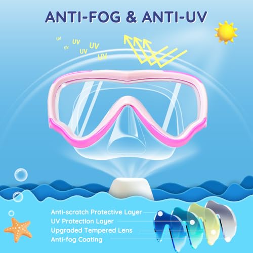Image of MOMUSE Kids Swim Goggles 3-14 with Soft Fabric Strap, 3D No-Leak Nose Cover | No Hair Pulling, Mirrored Shatterproof Lens, Anti-Fog & UV Protection, Diving Mask Swimming Goggles Toddler /Youth Boys Girls
