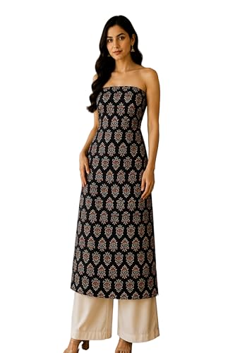 Image of Ethnics of Kutch Womens's Ajrakh Modal Silk Natural Dye Hand Block Print Unstitched Kurta Fabric