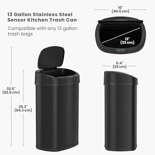 Image of iTouchless Patented 13 Gal Motion Sensor Trash Can with Lid | Odor Filter