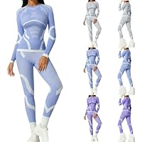 Women's Ski Underwear Set Geometric Line Sport Suit Tight Warm Sweat-wicking Suits Breathable Thermal Skiing Underwear Sets Thermal Sets for Women Blue S