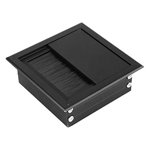 2pcs Table Desk Rectangle Aluminum Alloy Wire Cord Cable Grommet Kits Hole Organizer Square Rectangle Cover With Brush(Black) Cover