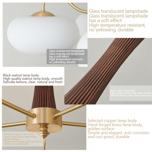 Luminaire suspendu laiton antique et bois de noyer haut de gamme - 8