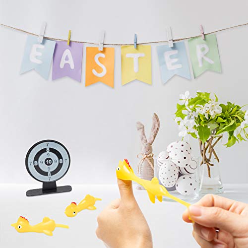 MALLMALL6 29Pcs Slingshot Chicken and Dinosaur Set Including Yellow Rubber Chicks Stretchy Finger Flying Dinosaur and Target Interesting Toys Easter Party Activity Game with Friends for Kids - Thumbnail 7