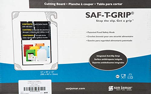 San Jamar Saf-T-Grip Plastic Cutting Board With Safety Hook, 12" X 18" X 0.5", Assorted Colors, (Set Of 6) #TOP6