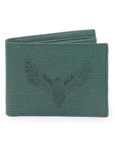 Image of SAMTROH Vegan Leather Wallet for Men | Vintage Printed | Premium Vegan Leather Craftsmanship | 3 Card Slots I 2 Cash Compartments & Secret Slots | 1 Coin Pocket. (Eagle, Green)