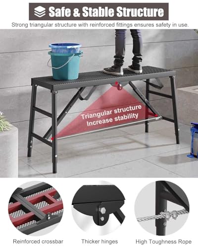 Andamios Multiusos, Plataforma metálica Plegable para Andamios, Escalera de Plataforma de Trabajo Antideslizante, Banco de Trabajo para Interiores y Exteriores para escal