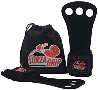 Gymnastic Grips in Leather - Cross Training Fit Gloves - Workout 3 Hole Wrist Wrap and Palm Protection for Men and Women - Weight Lifting and WOD - Free Carrying Bag