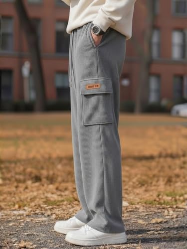 Image of Men's Ribbed Casual Cargo Pants | Stretchable & Comfortable Lower | Elastic Waist Drawstring | Relaxed Fit Stretchable & Comfortable Textured Fabric Cargo Pant for Men