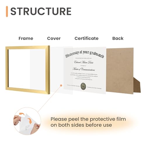 Image of upsimples Certificate Frame, 8.5 by 11 Diploma Frames, 1 Pack, Gold | Clear Plexiglass, 8.5x11 Document Degree Frames for Gallery Wall and Tabletop, Graduation Gift