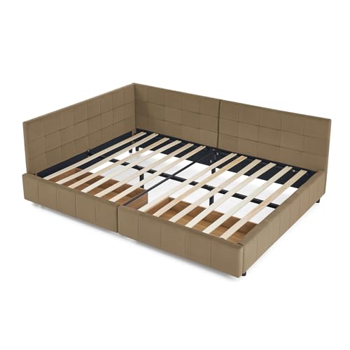Ball & Cast Full Size Daybed with Storage Drawers, Velevet Upholstered Day Bed Frame with Tufted Backrest and Armrests,Solid Wood Slat Support,No Box Spring Needed,Brown by Ball & Cast - Used condition - Image 6