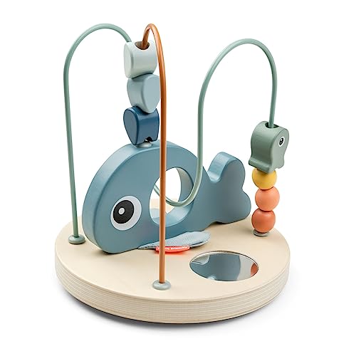 Image of Done by Deer Wally Bead Maze - Educational Toy for Kids - Ocean Blue Theme - Fine Motor Skill Development - Whale & Underwater Elements - Soft Crinkling Fabric on Fins - Small Mirror - Sturdy Base
