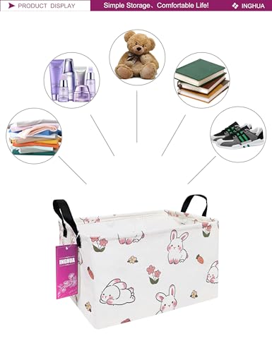 Image of Rectangular Rabbit Storage Basket | Fabric Organizer Bin for Books,Clothes,Gifts,Pets-Perfect for Home,Office,Nursery,Dorm,Shelf(Rec-rabbit)