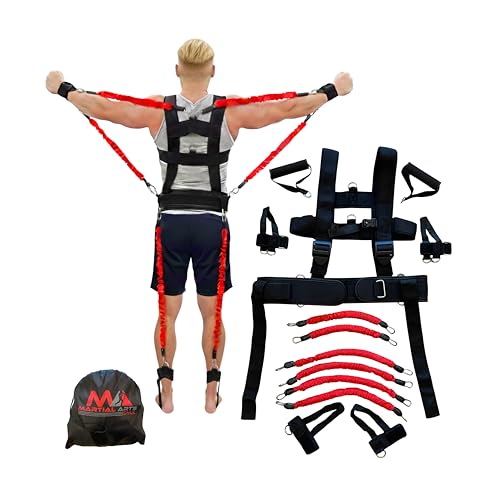 Ultimate Full Body Boxing Resistance Bands Vest for MMA Martial Arts Training at Home for Punches/Kicks 230lbs Exercise Bands Fitness Workout to Enhance Explosive Power/Speed/Agility (Red)