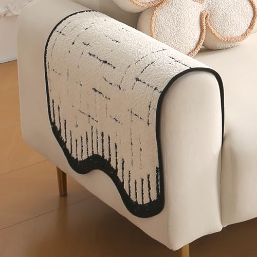 Image of HOKIPO Premium Supple Soft Wavy Anti-Slip Armrest Cover for Sofa, 1 Pair, Off-White (AR-5971-OWHT*2)