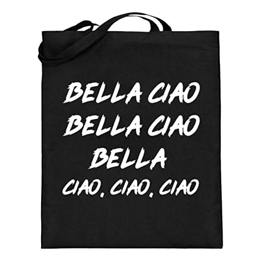 Bella Ciao – 'House' of penges' sångtext – enkel och rymlig design – tygpåse (med långa handtag), - svart - 38cm-42cm