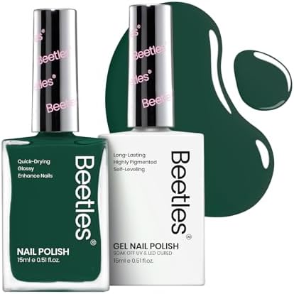 Beetles Gel Nail Set Green 2Pcs 15ml NailPolish and Fast Dry Nail Polish Forest Green Collection Air-Drying & Long Lasting Nail Polish and Soak Off Uv Led Gel Art Effect for Nail Salon DIY Manicure