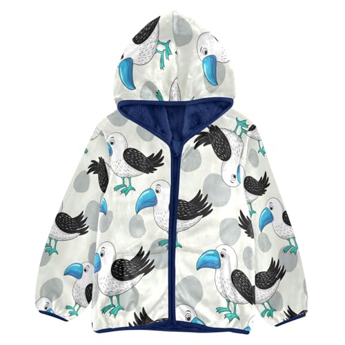 Cute Booby Birds Toddler Fleece Jacket Girl Boys Hooded Fleece Jacket Coat Warm Outwear Zip-up 3-10T
