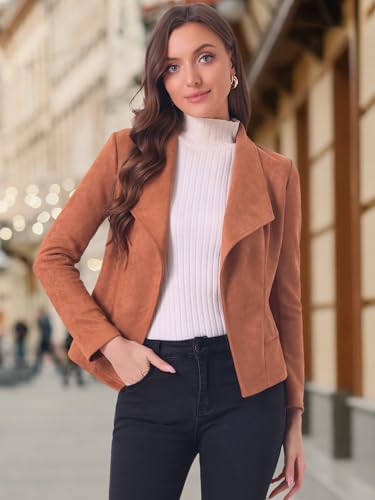 Image of Allegra K Women Faux Suede Jacket Lapel Draped Open Front Cardigan Casual Trendy Suede Blazer