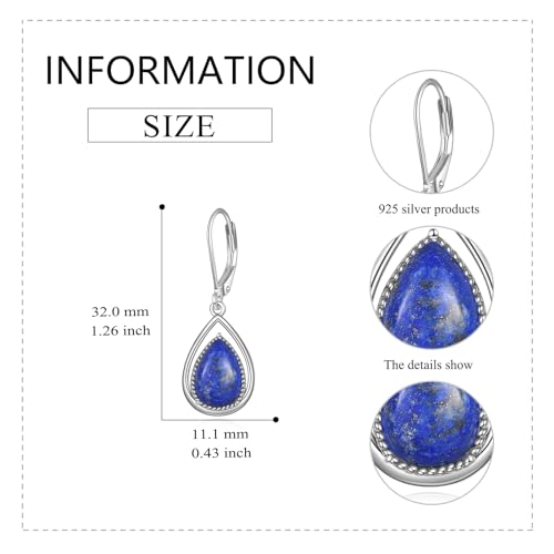 Dangle Earrings 925 Sterling Silver Opal Larimar Lapis Sapphire Turquoise Moss Agate Crystal Dangling Earrings Jewelry Gift for Women3