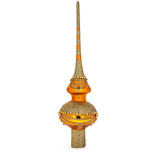 Jewels On Orange Glass Christmas Tree Topper 11 Inches #TOP1