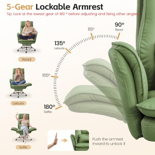 Image of Big and Tall Office Chair, Footrest & Flip Armrest for Pets, PU Green
