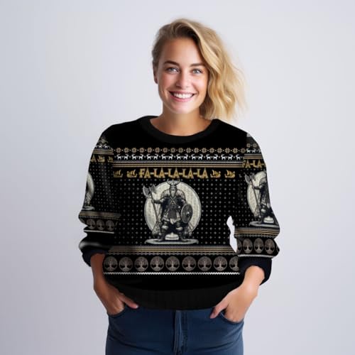Viking Christmas Sweater, 3D Ugly Crewneck Warrior Sweatshirt for Women Mens Shirt (HN-SW17)3