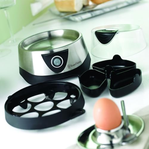 Russell Hobbs egg cooker [test winner, 1-7 boiled or 3 steamed eggs to the point] stainless steel (including steamer insert, automatic shut-off, beep, BPA-free, measuring cup) 14048-56