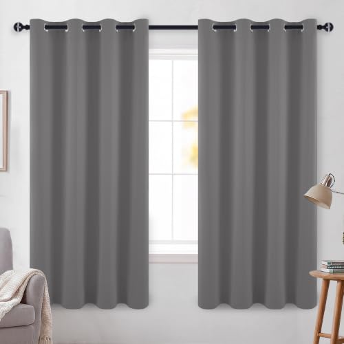 DWCN Blackout Curtains for Bedroom - Thermal Insulated Light Blocking Eyelet Window Curtains for Living Room 55 x 69 inch Length，Grey，2 Panels