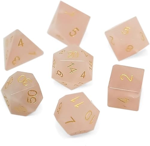 Juego de 7 dados de piedras preciosas de cuarzo rosa, juego de dados facetados DND, bolsa de dados gratis para juego de rol de Calabozos y Dragones