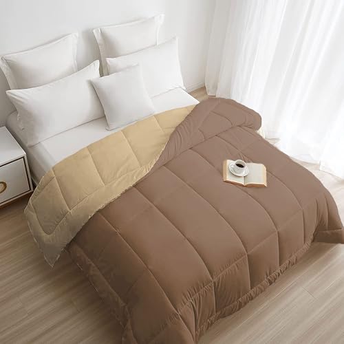 Image of HOME ELEGANCE Comfort Living Microfiber Reversible AC Comforter, 120 GSM, Soft & Cozy, Lightweight Quilt, All Season use, Machine Washable, Queen /Double - 90x100 inches - French Roast