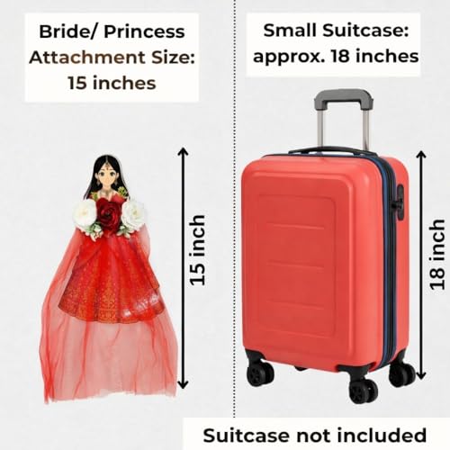Image of SATYAM KRAFT 2 Pcs Bride Gown Style Decorative Attachment for Small Bags | Net Gown Doll Design for Suitcase Decor, Trousseau Packing, Wedding Decor, Engagement & Gift Wrapping (Red)