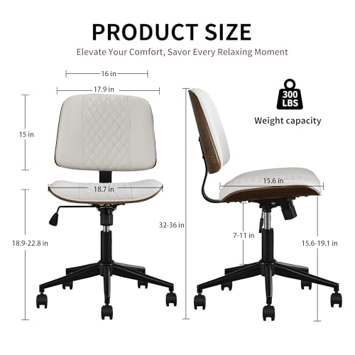 Image of Armless Rolling Office Desk Chair, Adjustable Height Computer Chair, White