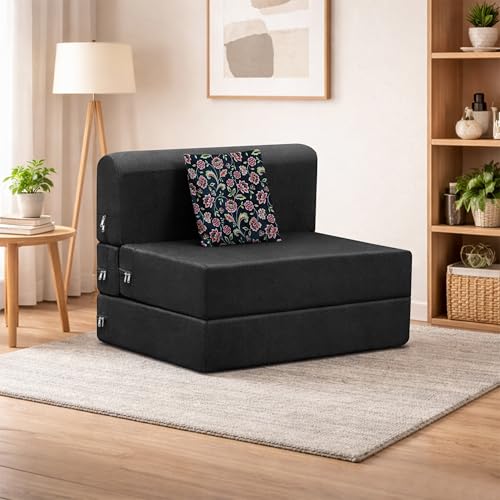 Image of Convertible 3 * 6 Single Seater Sofa Cum Bed | Foldable Sofa Bed for Apartments & Studio Rooms (Black, URBANPRO)