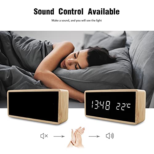 Reloj de madera LED con pantalla espejo para decoración de escritorio 7