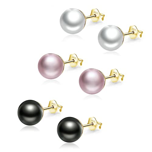 Salanda Pearl Stud Earrings Set, Silver Plated Pearl Earrings studs for Women Girls, mm, Silver, Crystal