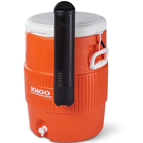Igloo 10 Gallon Portable Sports Cooler Water Beverage Dispenser with Flat Seat Lid, Insulated Beverage Dispenser, Orange/White