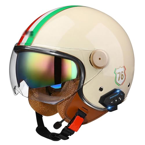 Casco Da Moto Semi-Aperto Con Bluetooth Integrato, Casco Da Moto Aperto Con Visiera, Omologato ECE, Casco Da Moto 3/4 Per Uomo E Donna, Casco Semi-Aperto 4,M=55-56CM