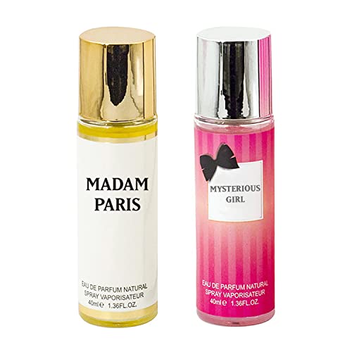 META-BOSEM Madam Paris/Mysterious Girl Travel Size Fragrance for Women, Eau de Parfum Spray, Vanilla Perfume Gift Set, Daytime & Casual Use, 1.36 Fl Oz/40 Ml (Pack of 2)