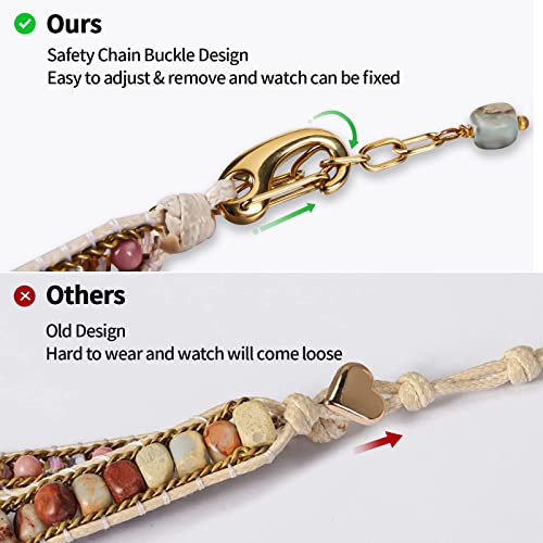Handmade Boho Watch Band Compatible with Apple Watch 49MM 45MM 44MM 42MM 41MM 40MM 38MM Beaded Wrap Bracelet for iWatch Ultra, Series SE/9/8/7/6/5/4/3/2/1, Fancy Strap for Women